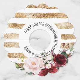 Etiqueta Para Taça De Vinho Favor de Casamento Floral Dourado Blush de Vinho