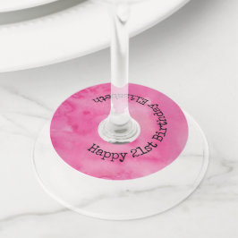 Etiqueta Para Taça De Vinho Feliz Aniversário Pink Chic Girly Watercolor Monog