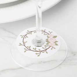 Etiqueta Para Taça De Vinho Festa Floral Cor-de-Primavera rosa-branca