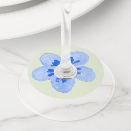 Etiqueta Para Taça De Vinho Flor de Azul Aquarela