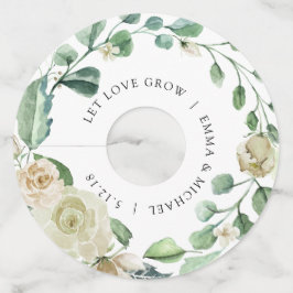 Etiqueta Para Taça De Vinho Floral Vintage de Aquarela em Creme Branco