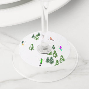 Etiqueta Para Taça De Vinho Freeride Alpino Skiers Skiki Skis Art Party