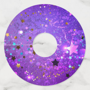 Etiqueta Para Taça De Vinho Fundo de folhas roxas com estrelas