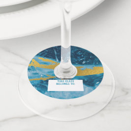 Etiqueta Para Taça De Vinho Geode Agate Gemstone Blue e Dourado