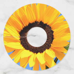 Etiqueta Para Taça De Vinho Girassol Amarelo contra Sol no Céu Azul - Verão