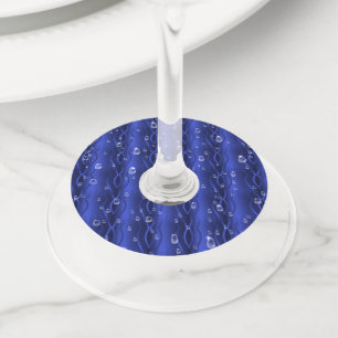 Etiqueta Para Taça De Vinho Gotas de chuva em metal azul