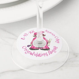 Etiqueta Para Taça De Vinho Graduação de Diploma de Palhaço de Boné Rosa "Con'