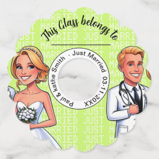 Etiqueta Para Taça De Vinho green yellow doctor cartoon WEDDING stethosco