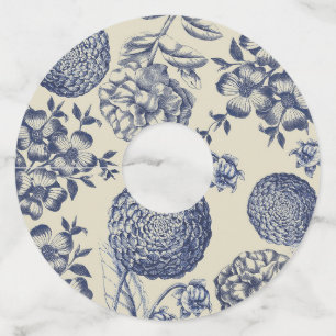 Etiqueta Para Taça De Vinho Impressão Flor Azul Antiquado Floral