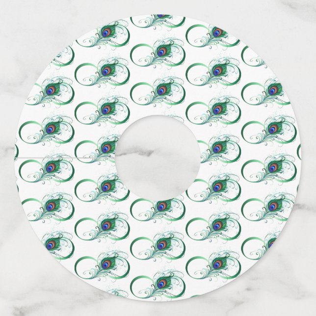 Etiqueta Para Taça De Vinho Infinity Symbol with Peacock Feather (Frente)