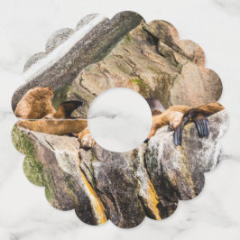 Etiqueta Para Taça De Vinho Leões Do Mar Deitados Nas Rochas