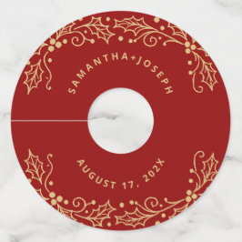 Etiqueta Para Taça De Vinho Luxury Red & Antique-Gold Wedding