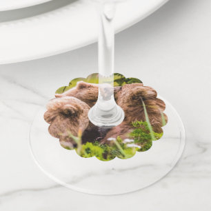 Etiqueta Para Taça De Vinho Mamãe urso cuidando de seus dois filhotes, Lago Cl