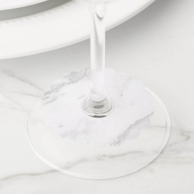Etiqueta Para Taça De Vinho Mármore Branco (Close Up)