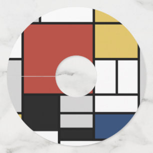 Etiqueta Para Taça De Vinho Mondrian Painting Red Plane Yellow Black Cinza Blu