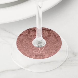 Etiqueta Para Taça De Vinho Monograma de Recepção Elegante Dourada de rosa