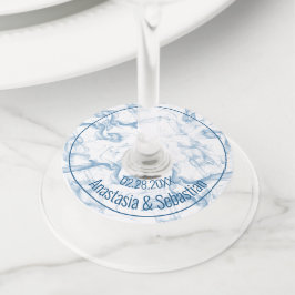 Etiqueta Para Taça De Vinho Nome do Casamento Personalizado Data Fumaça Azul