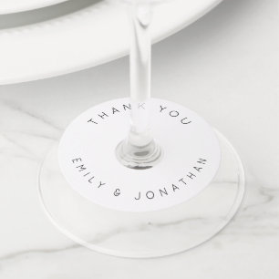 Etiqueta Para Taça De Vinho Nomes Simples Obrigado Texto Casamento Branco