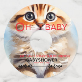 Etiqueta Para Taça De Vinho Oh Baby Imagem de Gato Baby Shower Redonda