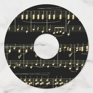 Etiqueta Para Taça De Vinho Ouro musical em preto