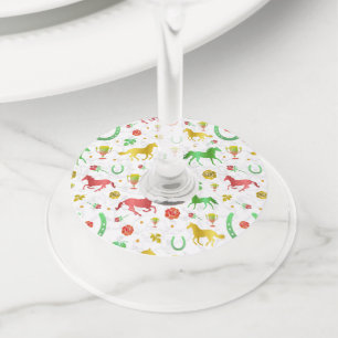 Etiqueta Para Taça De Vinho Padrão Colorido do Partido da Corrida de Cavalo De