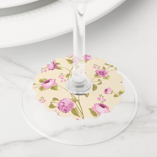Etiqueta Para Taça De Vinho Padrão de Flores 16 (Close Up)