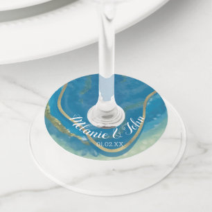 Etiqueta Para Taça De Vinho Pedra Ágata Aquarela com Laminação em Espiral - No