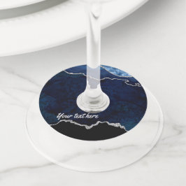 Etiqueta Para Taça De Vinho Pedra Preciosa Ágata Azul Marinho e Prata