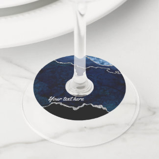 Etiqueta Para Taça De Vinho Pedra Preciosa Ágata Azul Marinho e Prata