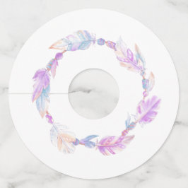 Etiqueta Para Taça De Vinho Penas e miçangas de corais roxos