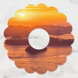 Etiqueta Para Taça De Vinho Pôr do sol em Kurushima Kaikyo Bridge e Kurushi