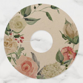 Etiqueta Para Taça De Vinho Rosa & Creme Floral Aquarela Vintage