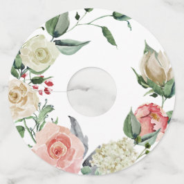 Etiqueta Para Taça De Vinho Rosa & Creme Floral Aquarela Vintage