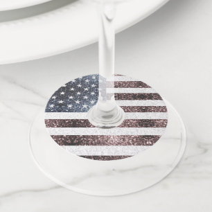 Etiqueta Para Taça De Vinho Rustic Red White Blue Sparkles bandeira dos EUA