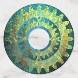 Etiqueta Para Taça De Vinho Steampunk Verdigris Rusty CogWheel