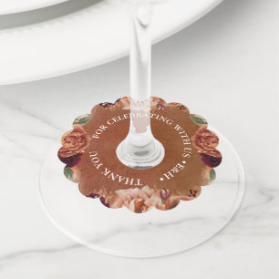 Etiqueta Para Taça De Vinho Terracota Floral Boho Casamento Agradecimento