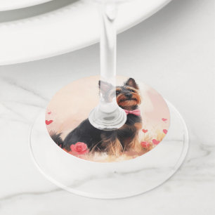 Etiqueta Para Taça De Vinho Terrier Australiano com Rosas - Dia dos Namorados