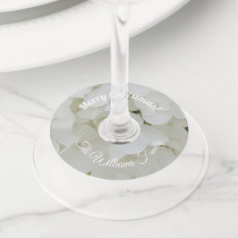 Etiqueta Para Taça De Vinho Texto e Nome Floral de Hidrangea Branco