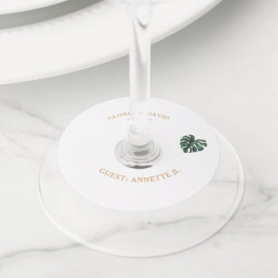 Etiqueta Para Taça De Vinho Vidro de Casaco de Casamento de Folha Verde Monste