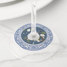 Etiqueta Para Taça De Vinho Vintage Chinoiserie Chinesa Arte de Aves e Flores