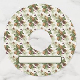 Etiqueta Para Taça De Vinho Watercolor Winter Festive Botanical Drink Marker