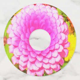 Etiqueta Para Taça De Vinho Zinnia rosa redonda bonito no Jardim de Verão