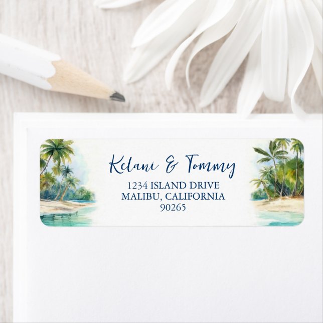 Etiqueta Paradise Island Tropical Beach Wedding Address (Insitu)