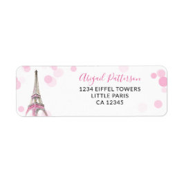 Etiqueta Paris Eiffel Tower Pink e Black Return Address