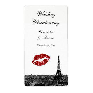 Etiqueta Paris França Skyline Kiss #1 BW Vinho Rótulo