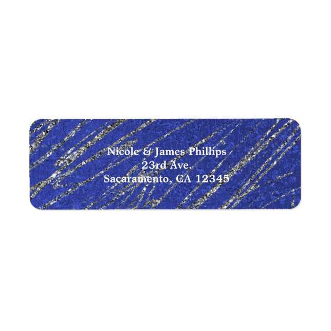 Etiqueta Partido Blue & Silver Modern Glam Marble Strike (Frente)