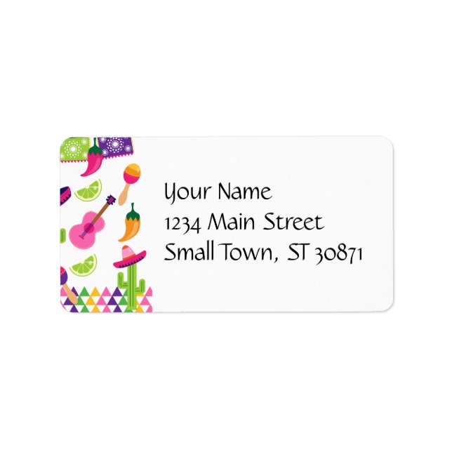 Etiqueta Partido Fiesta Mexicano Sombrero Saguaro Pimentos  (Frente)