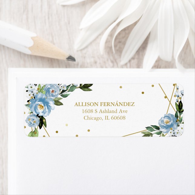 Etiqueta Partido Quinceanera Gold Foil Dusty Blue Floral (Insitu)
