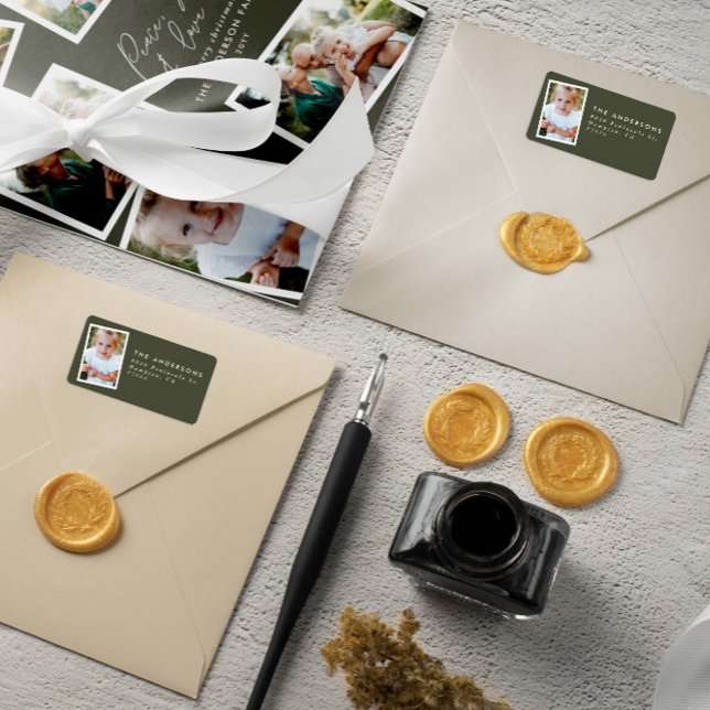 Etiqueta Partido verde multifoto elegante com script (Criador carregado)