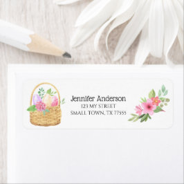 Etiqueta Páscoa Cesto Ovos Flores de primavera Endereço Ros
